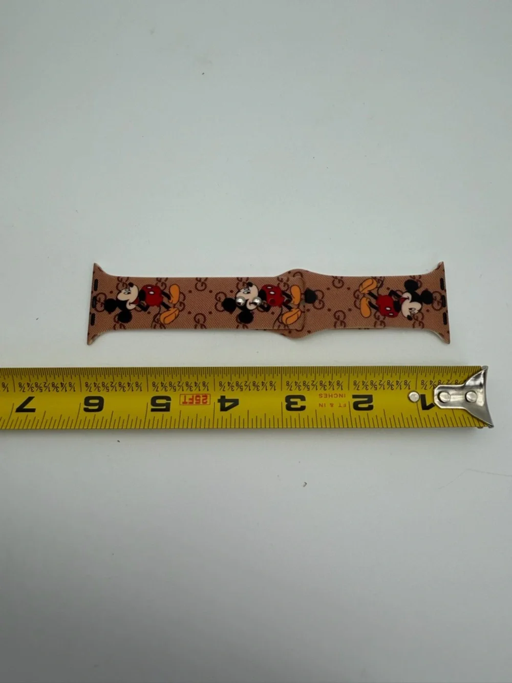 Gucci Beige Mickey Mouse Printed‎ Watch Strap with Red and Yellow Accents
